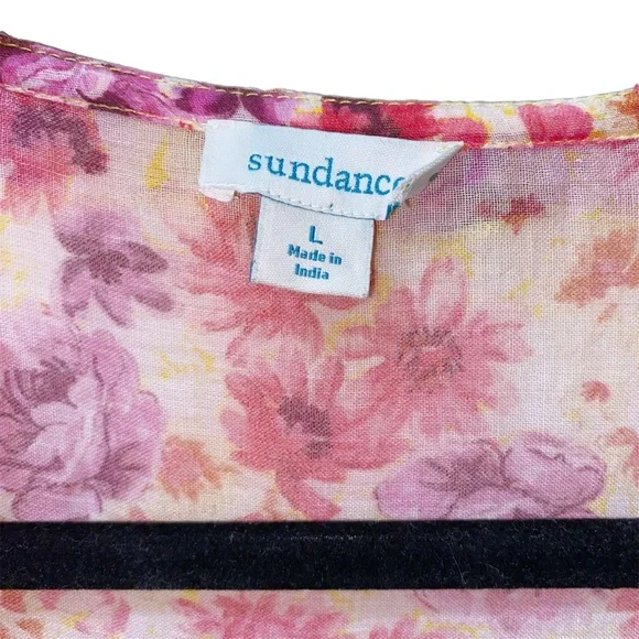 Sundance Fields of Beauty Dress Pink Yellow Tiered Tassel Tie Midi Size Large - Picture 4 of 14